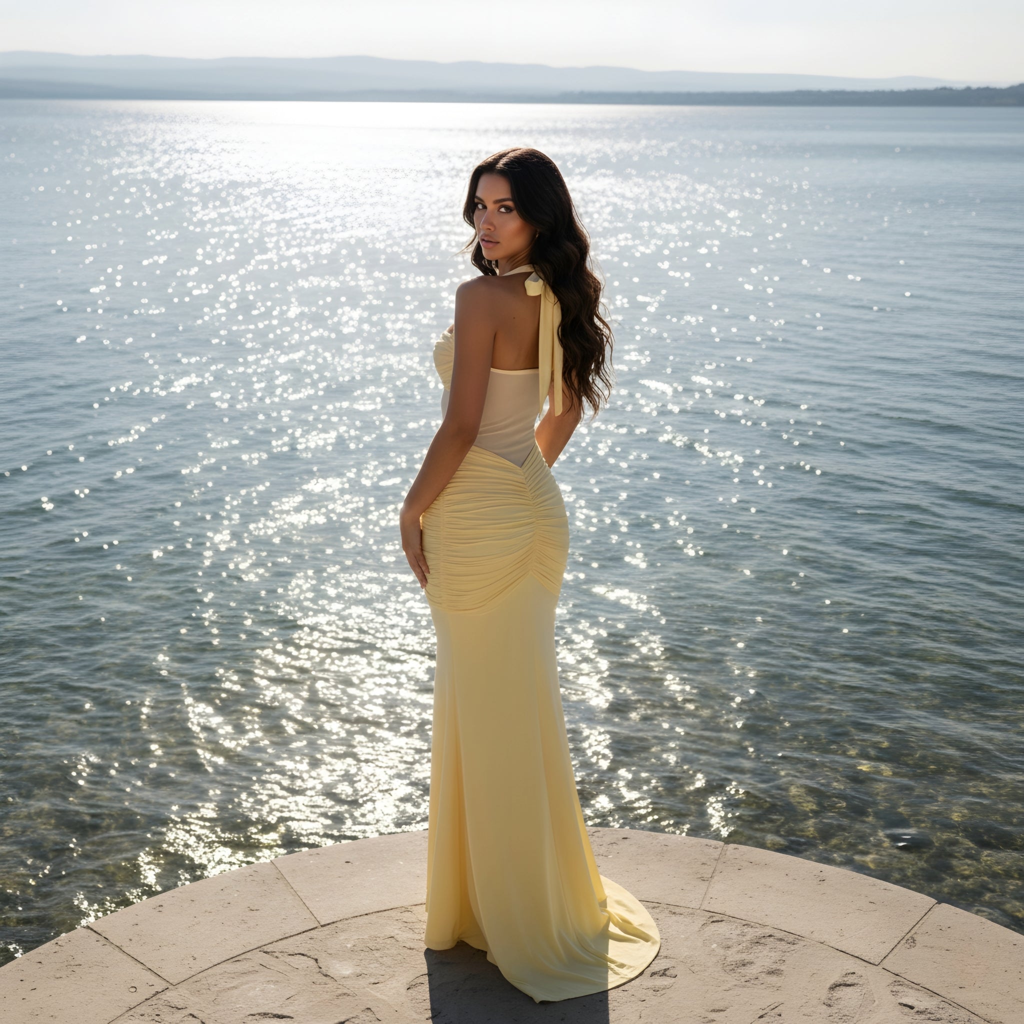 The "Goddess Energy" Halter Ruched Gown