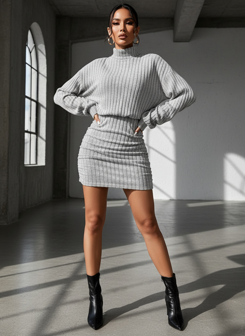 The 'Cozy-Chic' Ribbed Knit Mini Dress