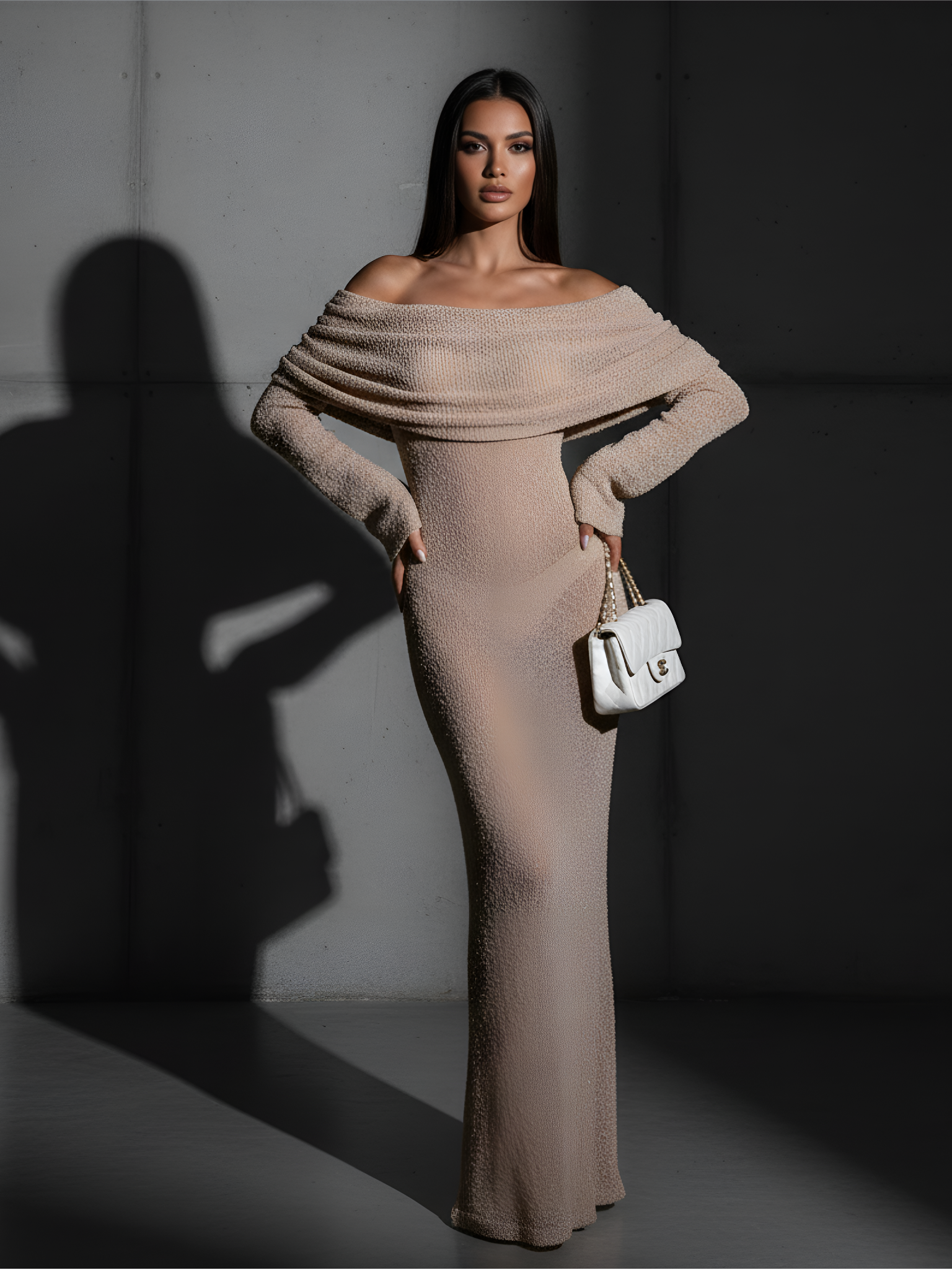 Luxe Textured Off-Shoulder Maxi Dress