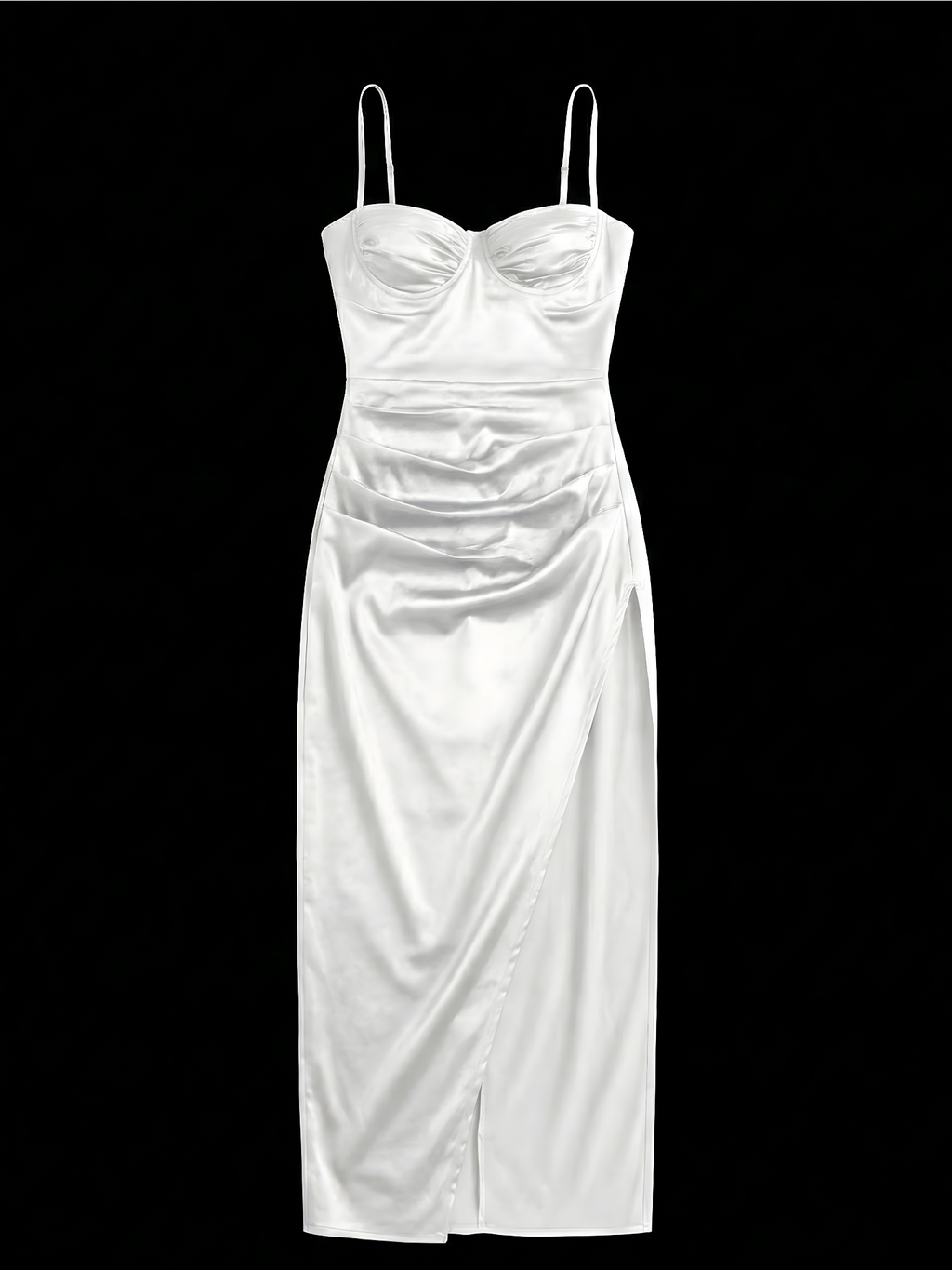 White satin dress on a black background
