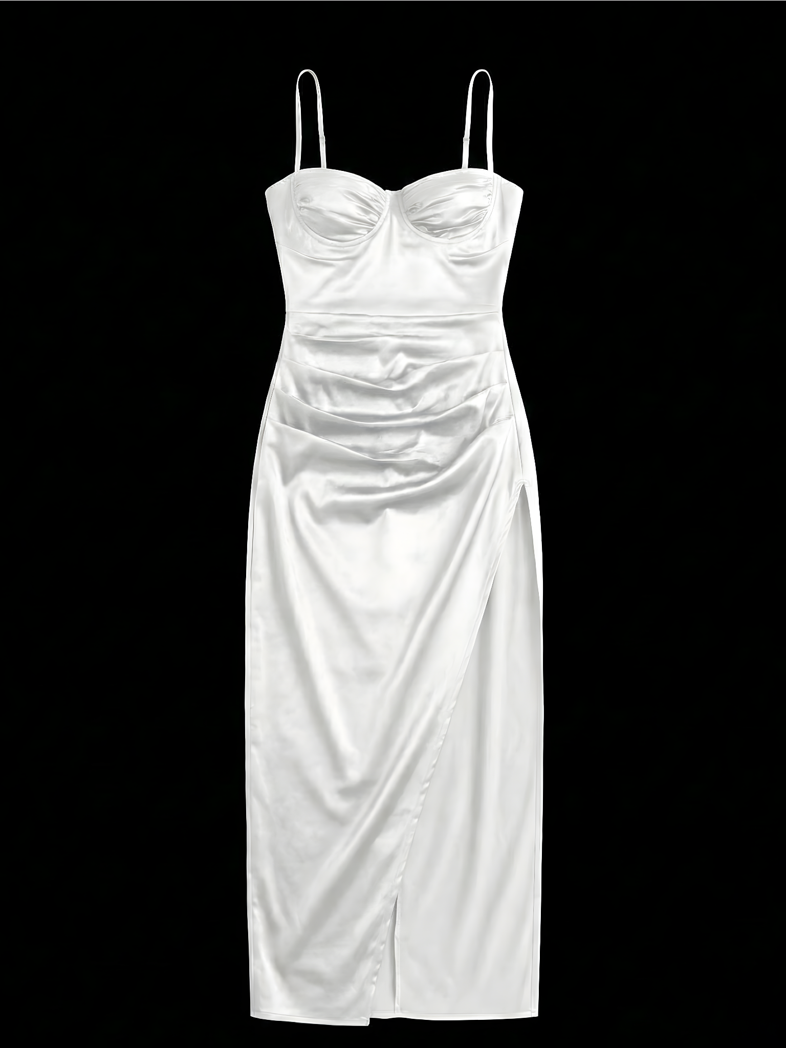 White satin dress on a black background