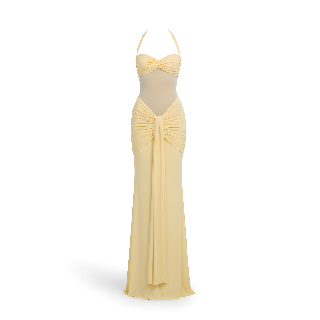 The "Goddess Energy" Halter Ruched Gown