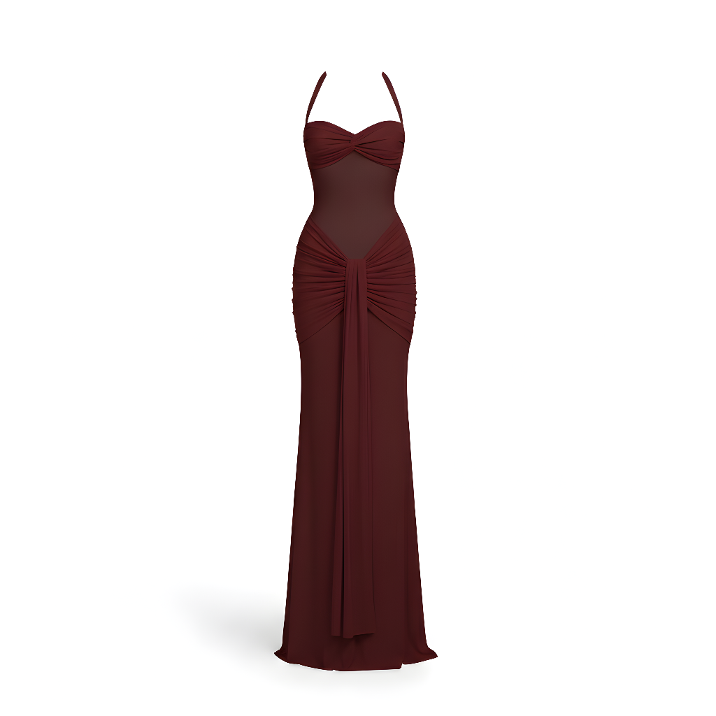 The "Goddess Energy" Halter Ruched Gown